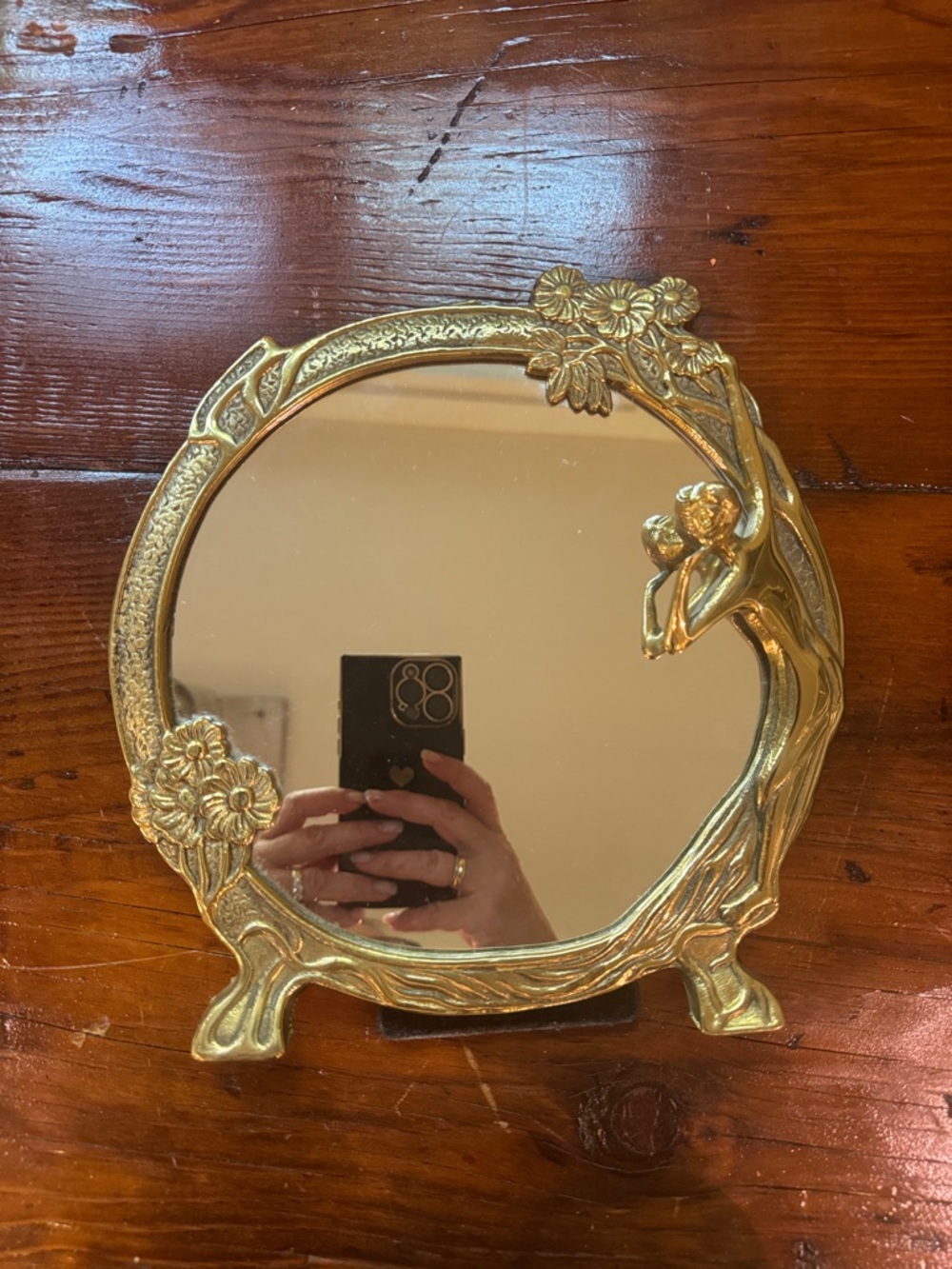 Gold Floral Art Nouveau Round Decorative Wall Mirror